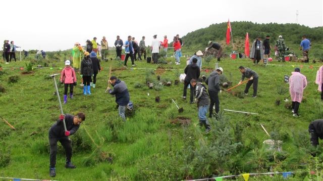 州級各部門干部職工到香格里拉市建塘鎮草坡地義務植樹